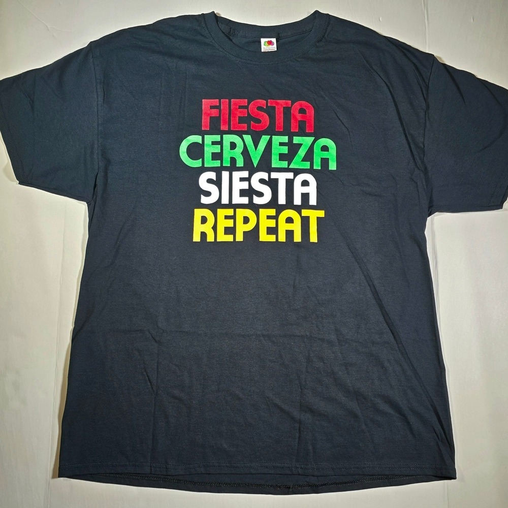 Fiesta Cerveza Siesta‎ Repeat Graphic T-Shirt Mens XL Party Vacation